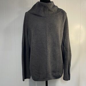 Talbots Sweater Cowl Neck Charcoal Gray Ribbed Knit Size XL Minimalist Winter
